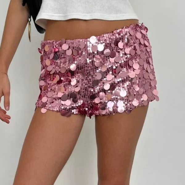 Pantalones cortos con purpurina y lentejuelas para mujer, Shorts para fiesta y discoteca, pantalones cortos informales con cintura elástica brillante para vacaciones en la playa, ropa de calle - Imagen 7