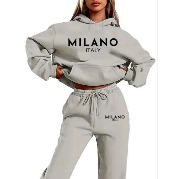 Conjunto de dos piezas con estampado divertido de MILANO para mujer, sudadera con capucha y pantalones, traje para correr, nueva colección - Imagen 6