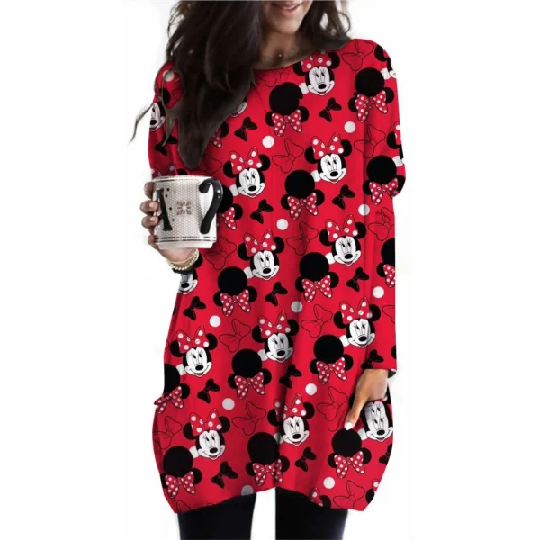 Camiseta para mujer, camiseta con estampado de Mickey Mouse de Disney, nueva camiseta informal de manga larga con bolsillo para mujer, camisetas Vintage para mujer - Imagen 7
