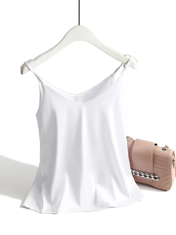 Top con tirantes finos para mujer, camisola básica blanca con cuello Halter, camisetas sin mangas de seda satinada, camisola de verano para mujer - Imagen 14