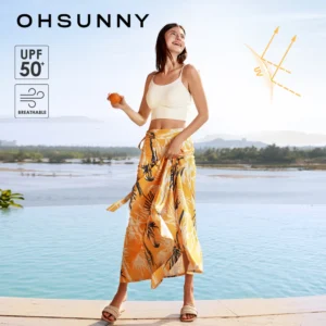 Vestido de playa con protección solar para mujer, cubierta de Bikini, transpirable, con cordones, falda sin tirantes, estilo bohemio, chal estampado