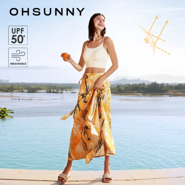 Vestido de playa con protección solar para mujer, cubierta de Bikini, transpirable, con cordones, falda sin tirantes, estilo bohemio, chal estampado
