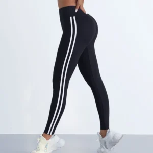 Mallas de Yoga para mujer, pantalones deportivos ajustados a rayas, mallas informales de cintura alta para realzar la cadera, entrenamiento, correr, mallas elásticas para gimnasio