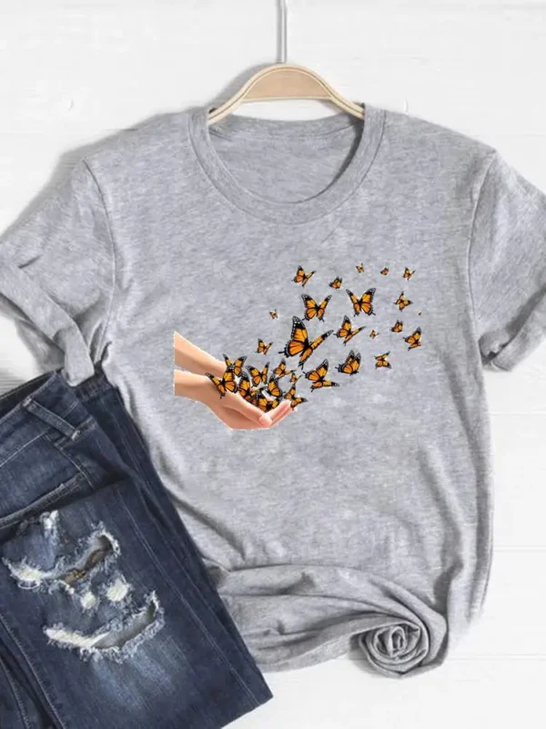 Camiseta básica para mujer, ropa con estampado de leopardo, tendencia de corazón de amor, Top bonito de verano, camiseta gráfica de manga corta a la moda - Imagen 14