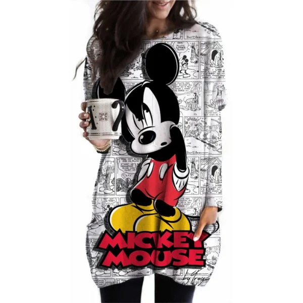 Camiseta para mujer, camiseta con estampado de Mickey Mouse de Disney, nueva camiseta informal de manga larga con bolsillo para mujer, camisetas Vintage para mujer - Imagen 3