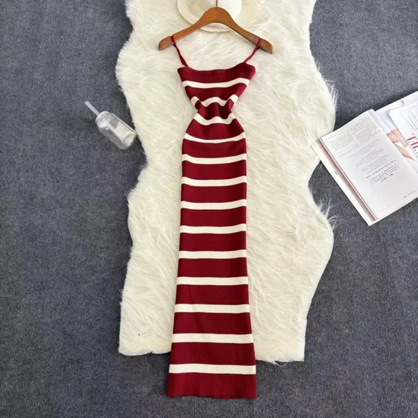 Vestido ceñido elástico a rayas para mujer, vestido playero Sexy con tirantes, informal, ajustado, largo, 2024 - Imagen 11
