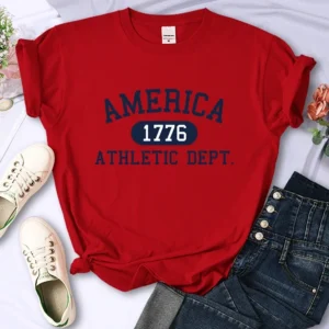 Camiseta con letras deportivas americanas 1776 para mujer, Top corto deportivo informal, camiseta fresca de Hip Hop, camiseta suave y transpirable para mujer