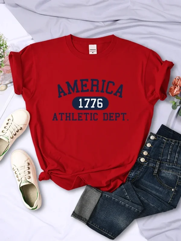 Camiseta con letras deportivas americanas 1776 para mujer, Top corto deportivo informal, camiseta fresca de Hip Hop, camiseta suave y transpirable para mujer