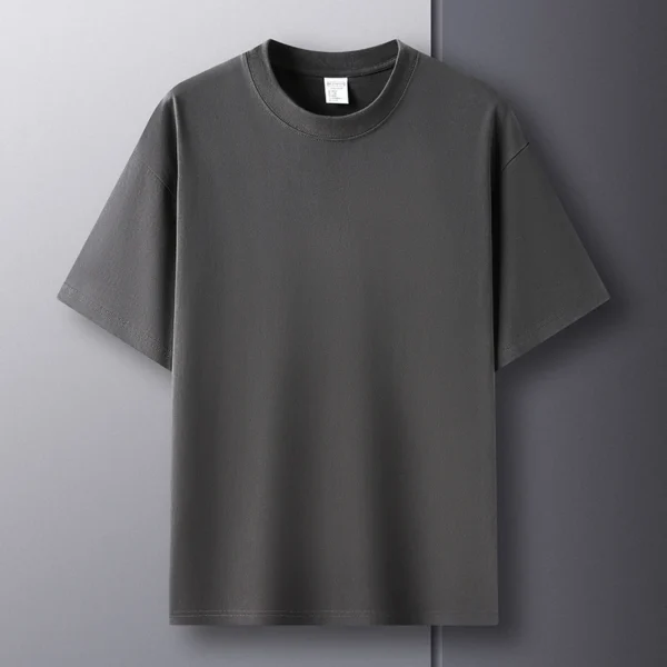 Camiseta 100% de algodón puro para hombre, camiseta transpirable de media manga con cuello redondo y manga corta de marca de alta gama de verano - Imagen 5