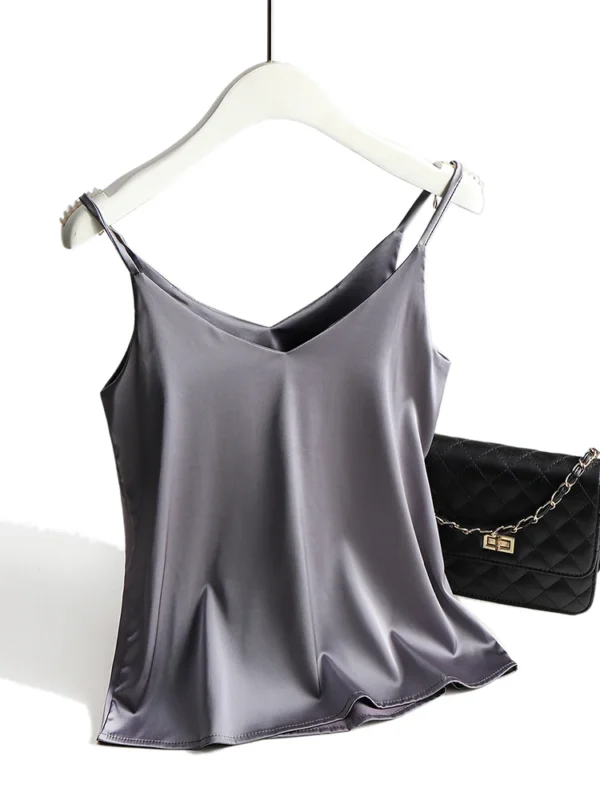 Top con tirantes finos para mujer, camisola básica blanca con cuello Halter, camisetas sin mangas de seda satinada, camisola de verano para mujer - Imagen 2