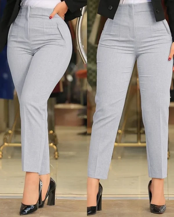 Pantalones largos negros informales a la moda, nuevos pantalones ajustados de Color sólido plisados a juego de nueve puntos para mujer, pantalones pitillo lisos para mujer - Imagen 12