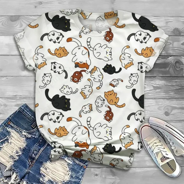 Camiseta con estampado 3d de perro y gato encantador para mujer, camisetas informales de manga corta de gran tamaño a la moda, camisetas, ropa nueva - Imagen 10