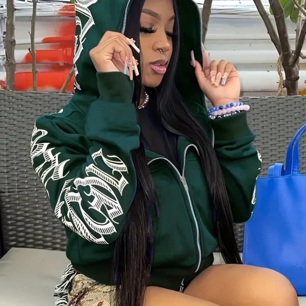 Sudaderas con capucha y cremallera de manga larga con estampado de letras, sudadera punk gótica Cyber Y2K, ropa de mujer - Imagen 16