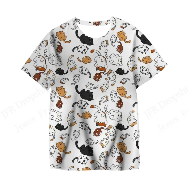 Camiseta con estampado 3d de perro y gato encantador para mujer, camisetas informales de manga corta de gran tamaño a la moda, camisetas, ropa nueva - Imagen 4