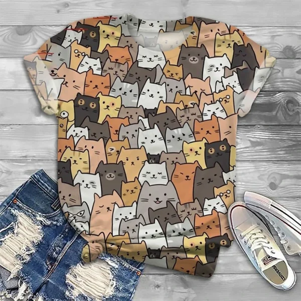 Camiseta con estampado 3d de perro y gato encantador para mujer, camisetas informales de manga corta de gran tamaño a la moda, camisetas, ropa nueva - Imagen 9