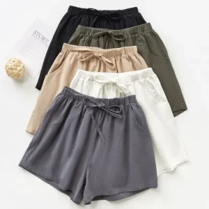 Pantalones cortos de lino informales lisos, pantalones cortos de entrenamiento de cintura alta para mujer, pantalones cortos deportivos de moda para gimnasio, pantalones cortos deportivos básicos para mujer