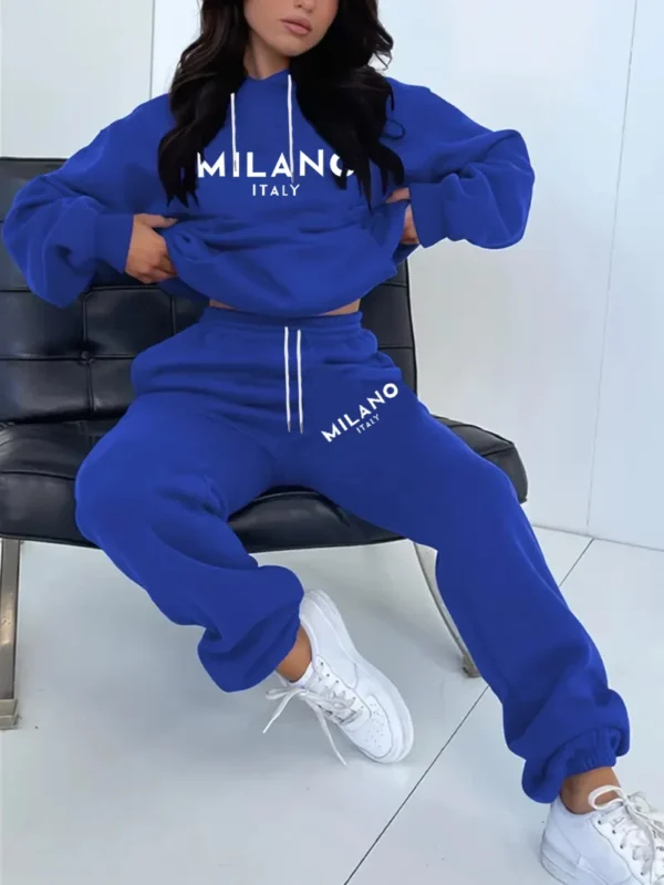 Conjunto de Sudadera con capucha con estampado de letras MILANO para mujer, ropa de calle de Hip Hop, ropa informal femenina de 2 uds, sudadera de felpa perfecta para exteriores - Imagen 9