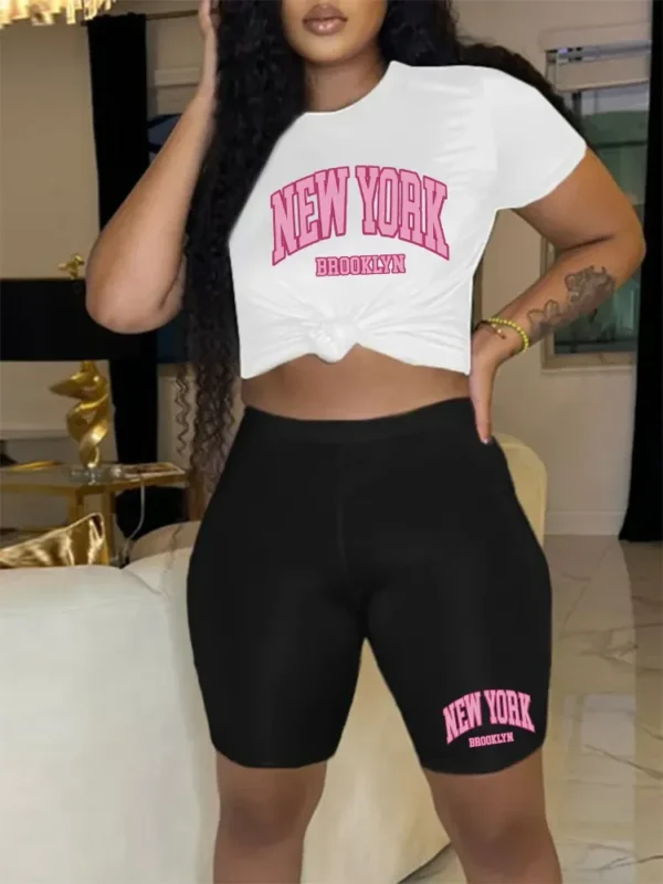 Conjunto de dos piezas de moda , pantalón corto informal, camiseta de manga y pantalones cortos con cordón, camisetas, ropa para mujer - Imagen 8