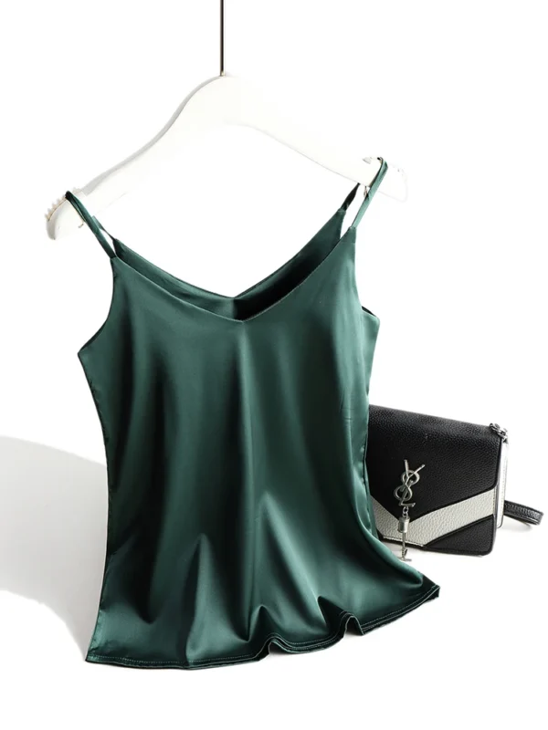 Top con tirantes finos para mujer, camisola básica blanca con cuello Halter, camisetas sin mangas de seda satinada, camisola de verano para mujer - Imagen 8