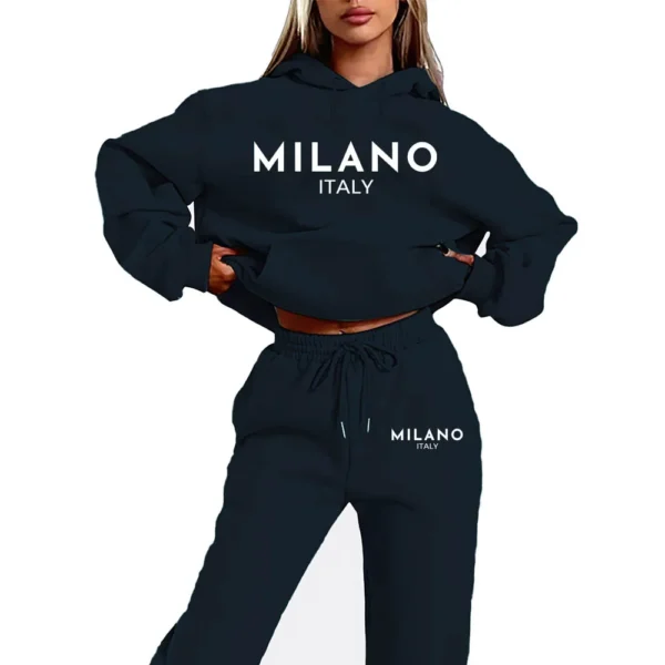 Conjunto de dos piezas con estampado divertido de MILANO para mujer, sudadera con capucha y pantalones, traje para correr, nueva colección - Imagen 2