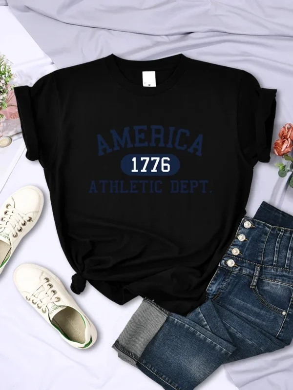 Camiseta con letras deportivas americanas 1776 para mujer, Top corto deportivo informal, camiseta fresca de Hip Hop, camiseta suave y transpirable para mujer - Imagen 4
