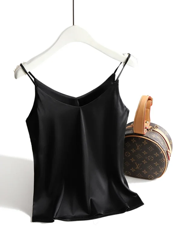 Top con tirantes finos para mujer, camisola básica blanca con cuello Halter, camisetas sin mangas de seda satinada, camisola de verano para mujer - Imagen 13