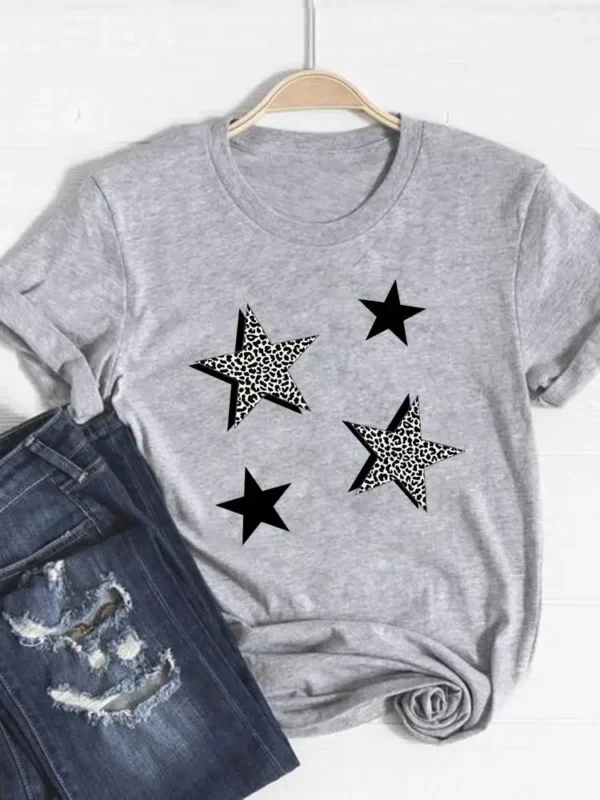 Camiseta básica para mujer, ropa con estampado de leopardo, tendencia de corazón de amor, Top bonito de verano, camiseta gráfica de manga corta a la moda - Imagen 16