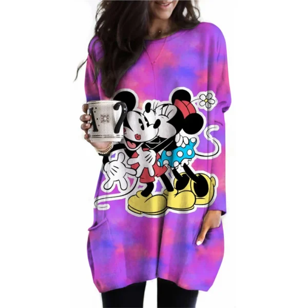 Camiseta para mujer, camiseta con estampado de Mickey Mouse de Disney, nueva camiseta informal de manga larga con bolsillo para mujer, camisetas Vintage para mujer - Imagen 13