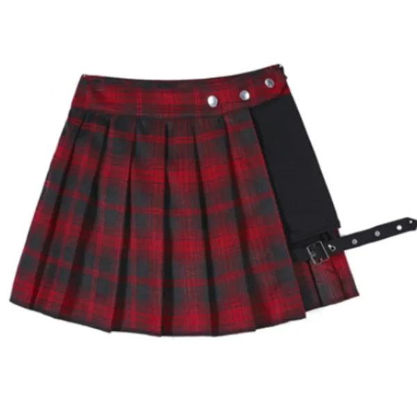 Faldas plisadas góticas para niñas, faldas irregulares a cuadros estilo Punk Harajuku de verano, faldas negras asimétricas de cintura alta para mujeres - Imagen 7