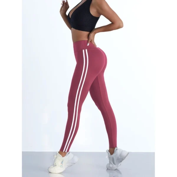 Mallas de Yoga para mujer, pantalones deportivos ajustados a rayas, mallas informales de cintura alta para realzar la cadera, entrenamiento, correr, mallas elásticas para gimnasio - Imagen 3