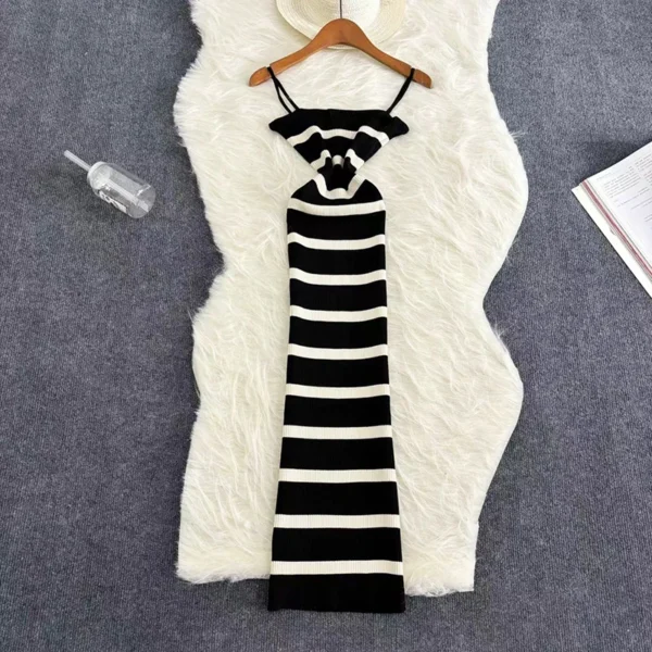 Vestido ceñido elástico a rayas para mujer, vestido playero Sexy con tirantes, informal, ajustado, largo, 2024 - Imagen 8