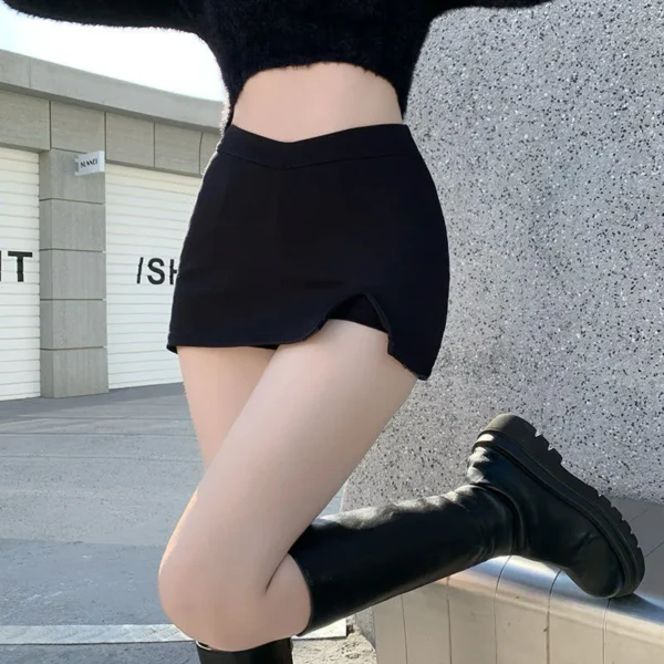 Minifaldas negras con abertura para mujer, falda Sexy de verano para discoteca, falda con abertura de cintura alta, ropa de calle, moda de fiesta coreana, falda acampanada ajustada Irregular - Imagen 3