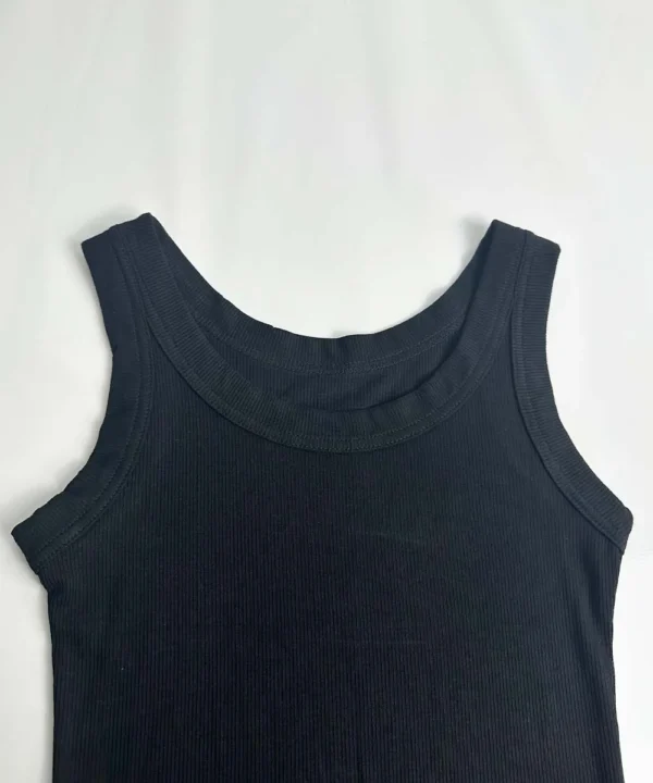Camiseta sin mangas acanalada con cuello redondo liso para mujer, camisas elásticas básicas de verano, chaleco deportivo informal con hombros descubiertos - Imagen 5
