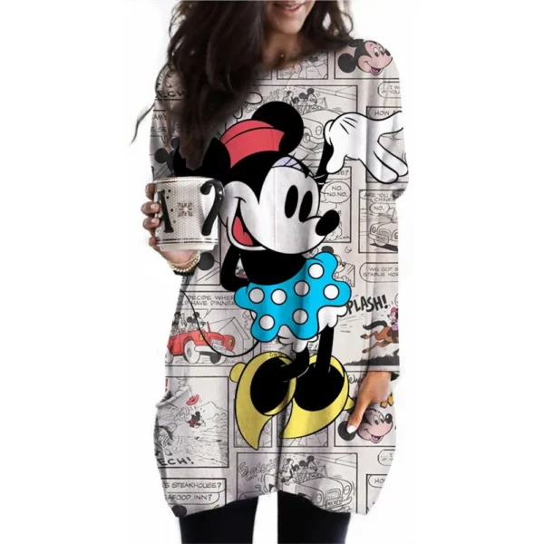 Camiseta para mujer, camiseta con estampado de Mickey Mouse de Disney, nueva camiseta informal de manga larga con bolsillo para mujer, camisetas Vintage para mujer - Imagen 11
