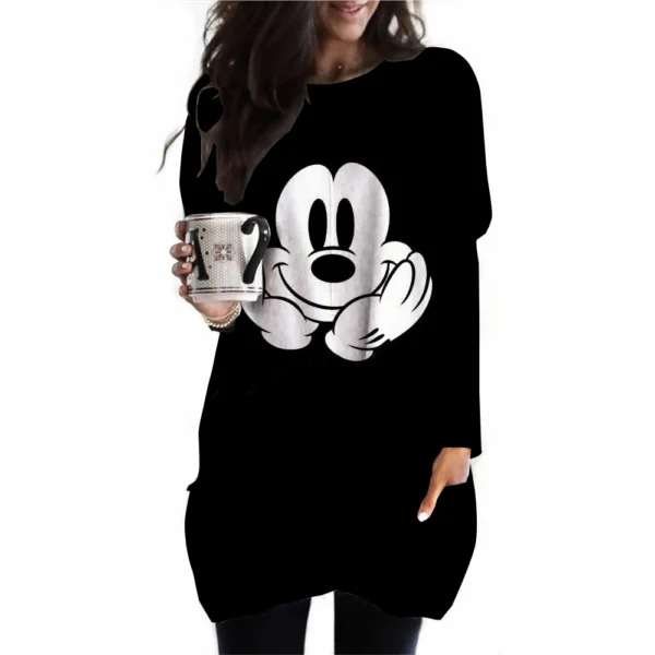 Camiseta para mujer, camiseta con estampado de Mickey Mouse de Disney, nueva camiseta informal de manga larga con bolsillo para mujer, camisetas Vintage para mujer - Imagen 8