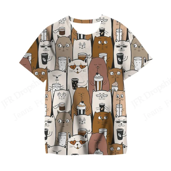 Camiseta con estampado 3d de perro y gato encantador para mujer, camisetas informales de manga corta de gran tamaño a la moda, camisetas, ropa nueva - Imagen 6