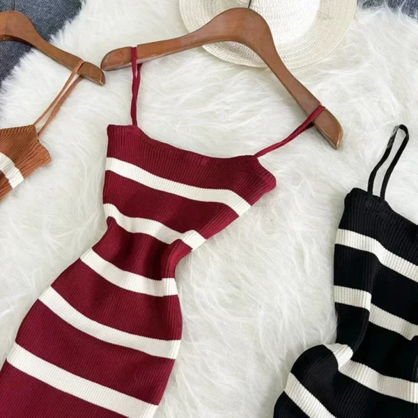 Vestido ceñido elástico a rayas para mujer, vestido playero Sexy con tirantes, informal, ajustado, largo, 2024 - Imagen 2