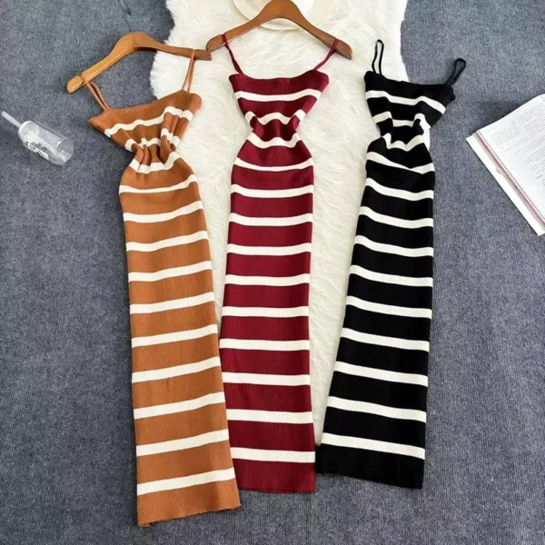 Vestido ceñido elástico a rayas para mujer, vestido playero Sexy con tirantes, informal, ajustado, largo, 2024