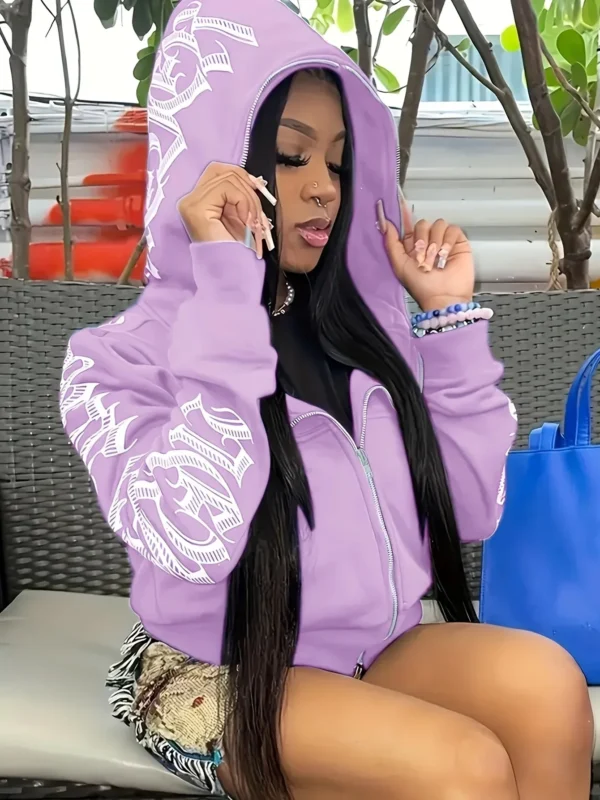 Sudaderas con capucha y cremallera de manga larga con estampado de letras, sudadera punk gótica Cyber Y2K, ropa de mujer - Imagen 5
