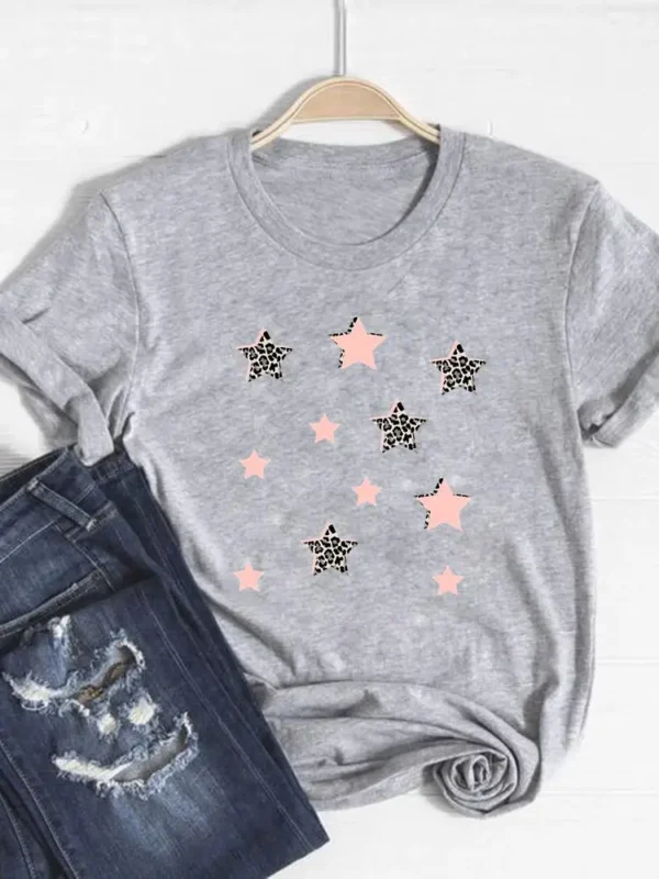 Camiseta básica para mujer, ropa con estampado de leopardo, tendencia de corazón de amor, Top bonito de verano, camiseta gráfica de manga corta a la moda - Imagen 22