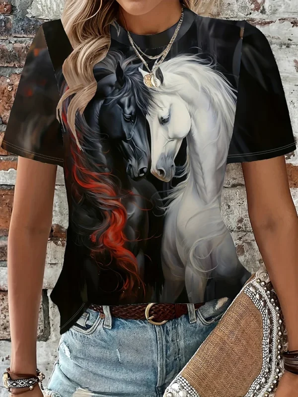 Camiseta con estampado de gato en 3D para mujer, moda urbana urbana urbana, camiseta para amantes de los animales, camiseta informal de verano para todos los días, Top de manga corta para mujer - Imagen 6