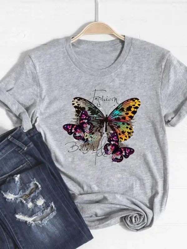 Camiseta básica para mujer, ropa con estampado de leopardo, tendencia de corazón de amor, Top bonito de verano, camiseta gráfica de manga corta a la moda - Imagen 12