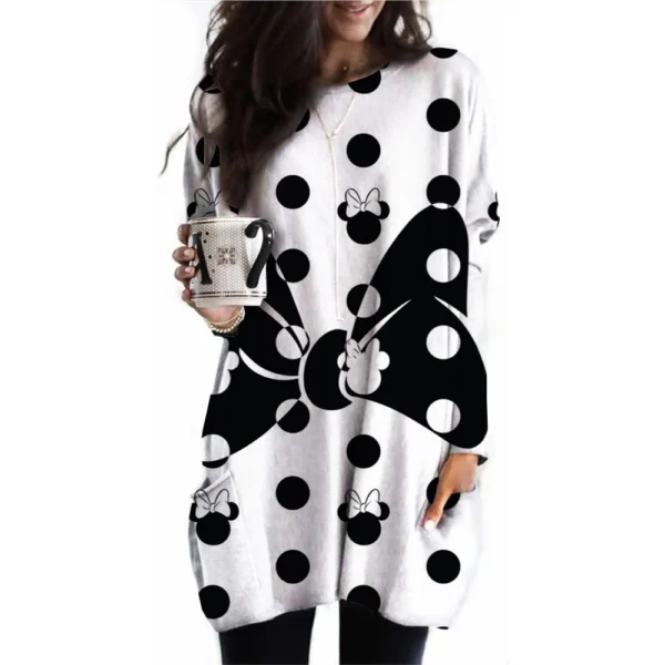 Camiseta para mujer, camiseta con estampado de Mickey Mouse de Disney, nueva camiseta informal de manga larga con bolsillo para mujer, camisetas Vintage para mujer - Imagen 10