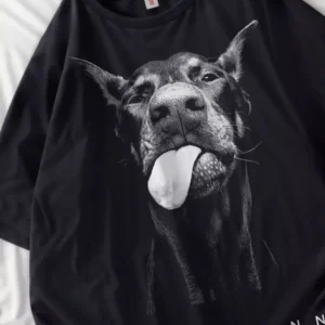 Camisetas Doberman para mujer, Tops de algodón con estampado de perros, camisetas de gran tamaño con cuello redondo, pantalón corto informal, camisetas de manga, ropa de calle para mujer