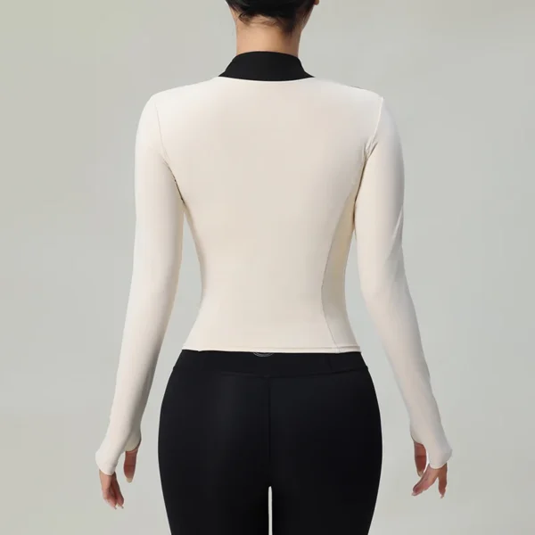 Ropa deportiva de manga larga para niñas, abrigo deportivo para correr, chaqueta deportiva ajustada con cremallera para entrenamiento, chaquetas de Yoga superiores para mujeres - Imagen 2