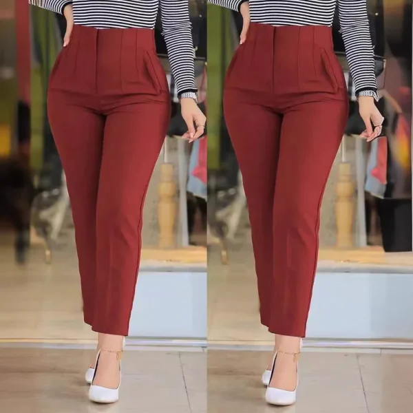 Pantalones largos negros informales a la moda, nuevos pantalones ajustados de Color sólido plisados a juego de nueve puntos para mujer, pantalones pitillo lisos para mujer - Imagen 16