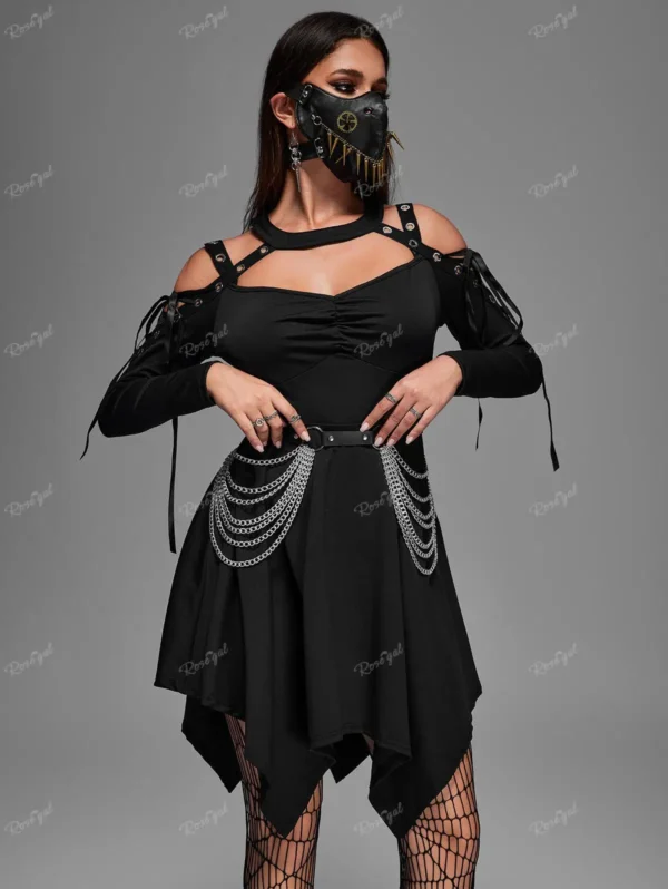 ROSEGAL-ropa asimétrica gótica para mujer, Tops largos, Gargantilla, vestido recortado con cordones, camisetas negras de doble uso, talla grande - Imagen 4