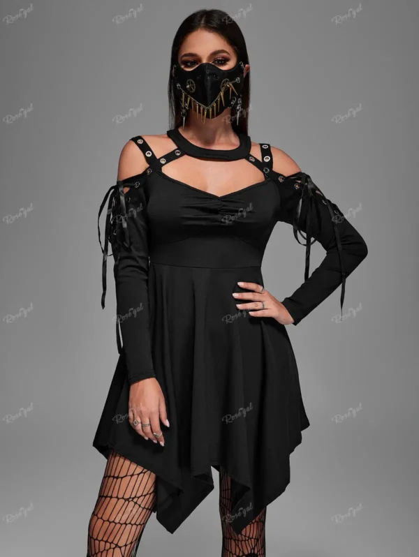 ROSEGAL-ropa asimétrica gótica para mujer, Tops largos, Gargantilla, vestido recortado con cordones, camisetas negras de doble uso, talla grande