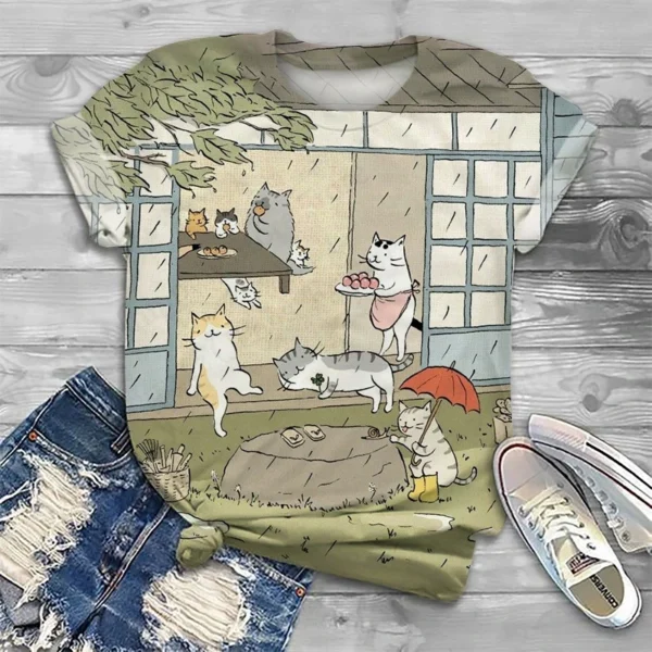 Camiseta con estampado 3d de perro y gato encantador para mujer, camisetas informales de manga corta de gran tamaño a la moda, camisetas, ropa nueva - Imagen 11