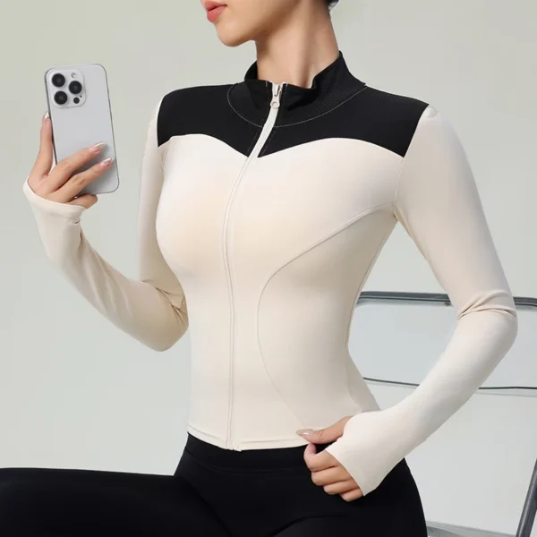 Ropa deportiva de manga larga para niñas, abrigo deportivo para correr, chaqueta deportiva ajustada con cremallera para entrenamiento, chaquetas de Yoga superiores para mujeres - Imagen 5